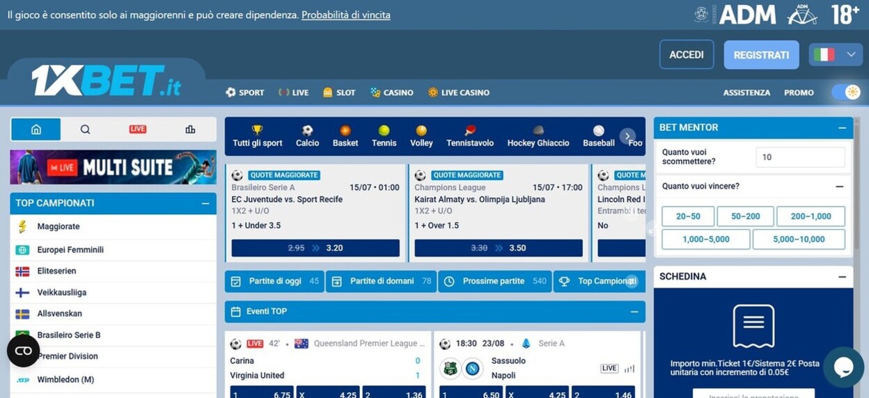 1xbet Homepage Italia Sports