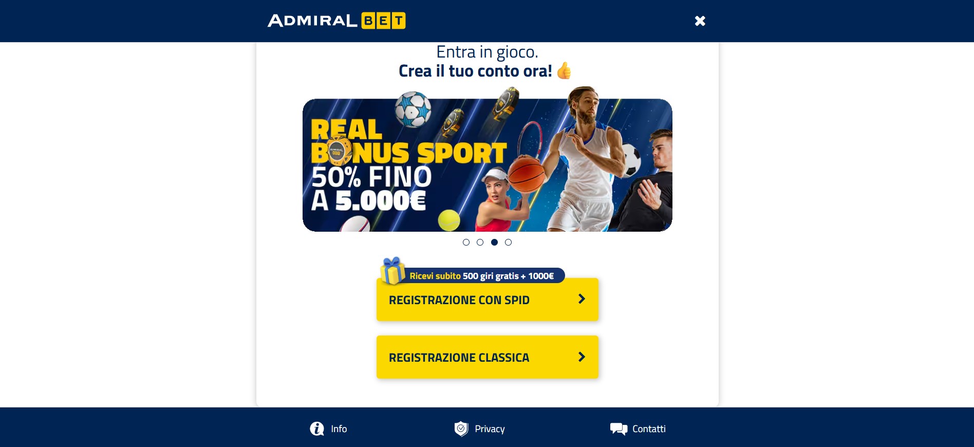 Admiralbet Registrazione Italia pc
