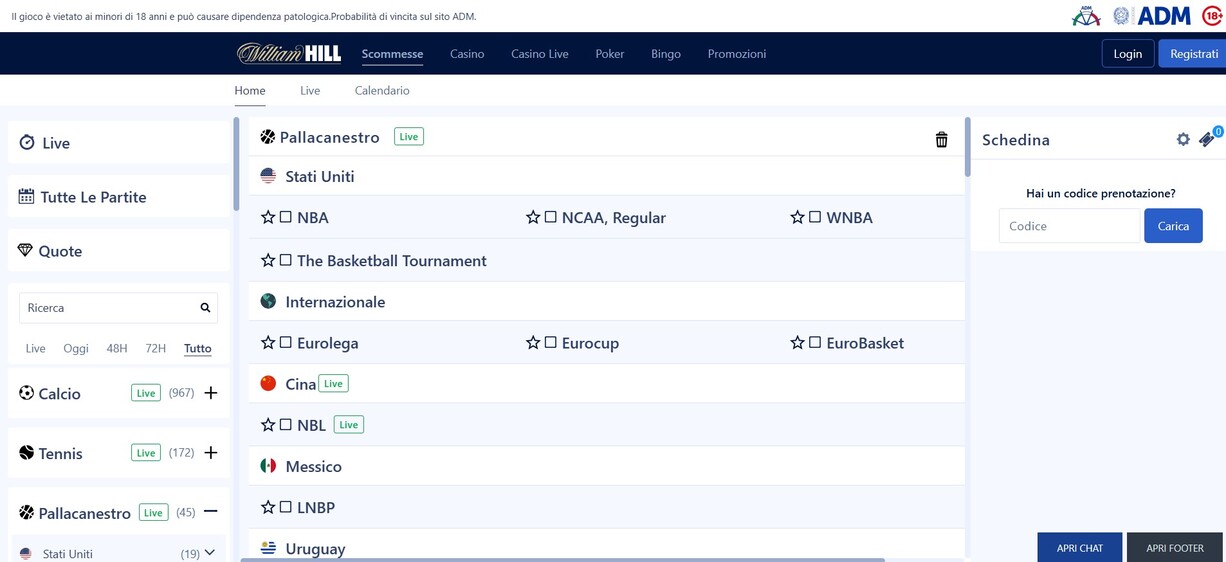 Basket William Hill ITalia