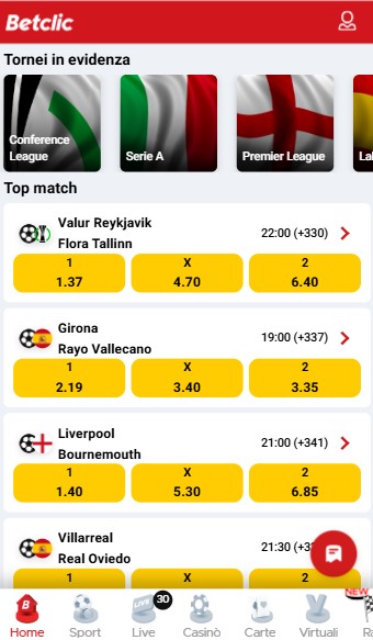Betclic Homepage Italia sport
