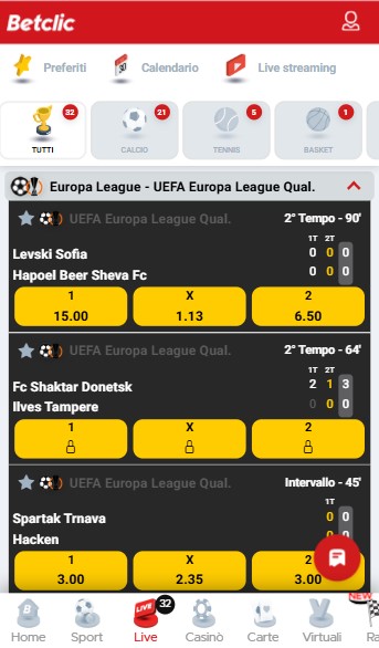 Betclic Italia Live Betting