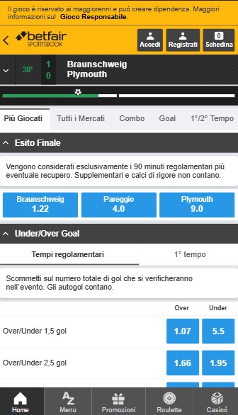 Betfair Live Betting sports