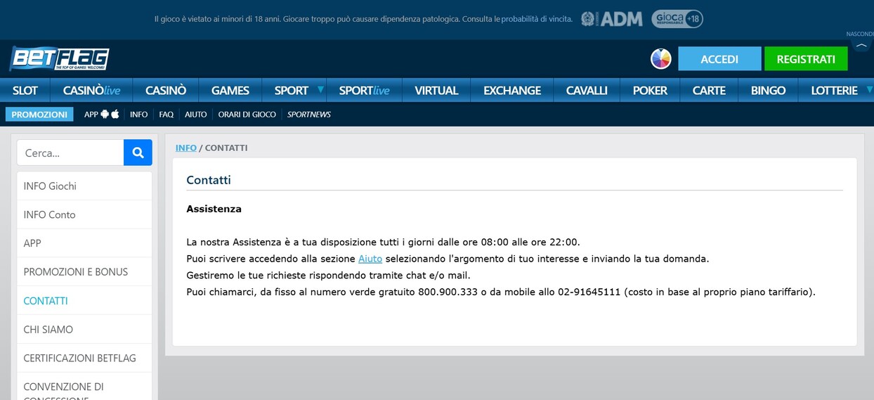 Betflag Italia sports Contatti p