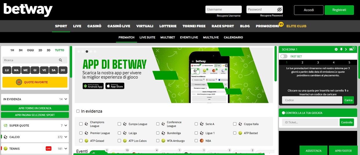 Betway Homepage Italia Sports