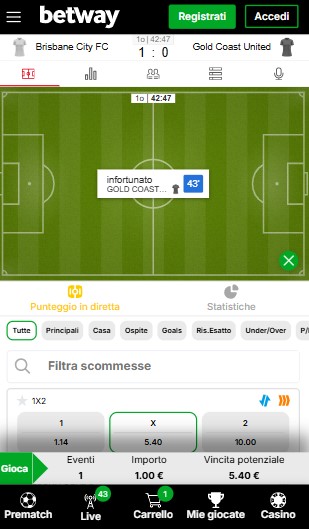 Betway Italia Live Betting