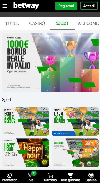 Bonus Betway Italia movil