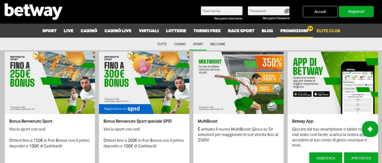 Bonus Betway Sports Italia
