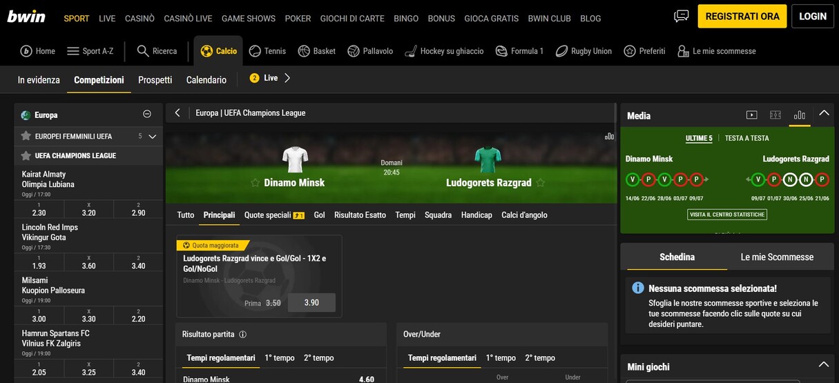 Bwin Live Betting Italia