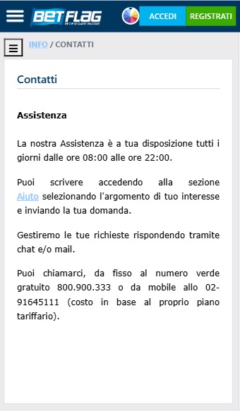 Contatti Betflag Sports Italia