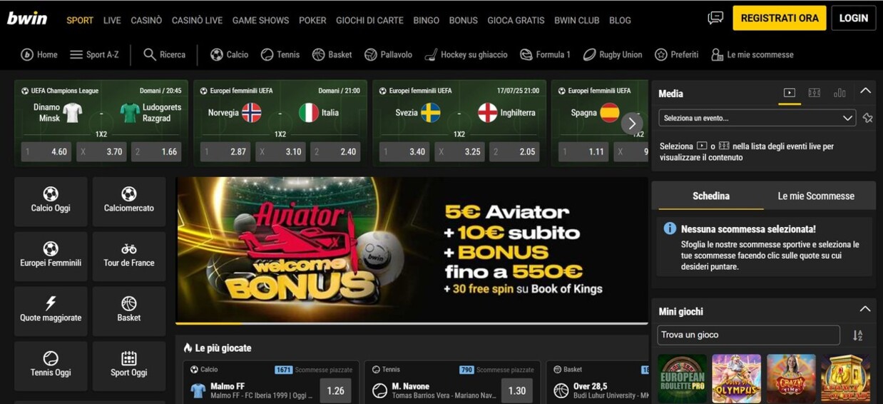 Home page Bwin Sports Italia pc