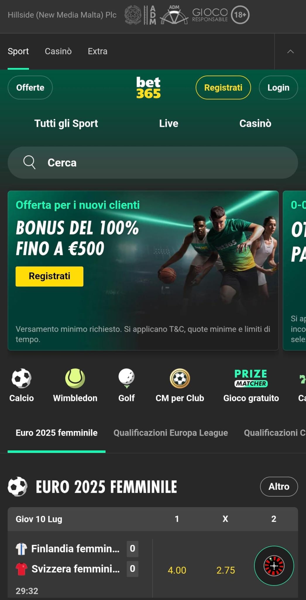 Homepage Bet365 italia