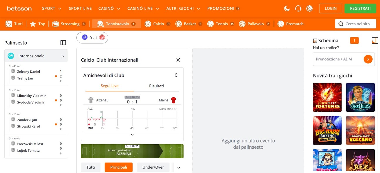Live Betting Betsson Italia pc