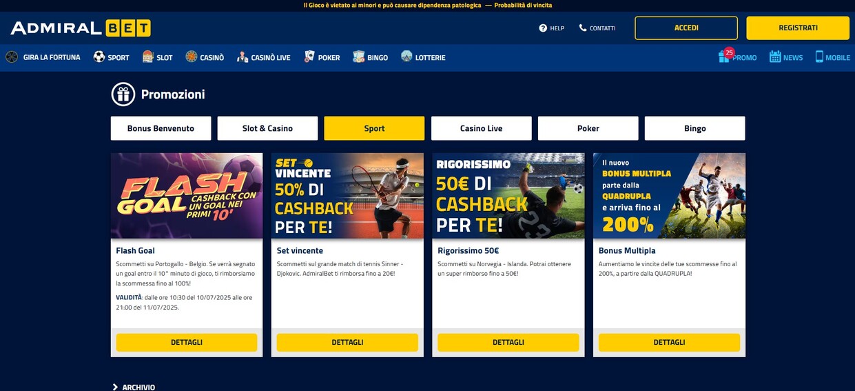Promozioni Admiralbet Sports ITa