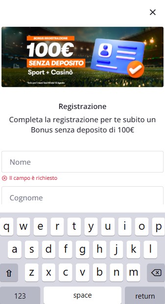 Registrazione Betsson Sport italia