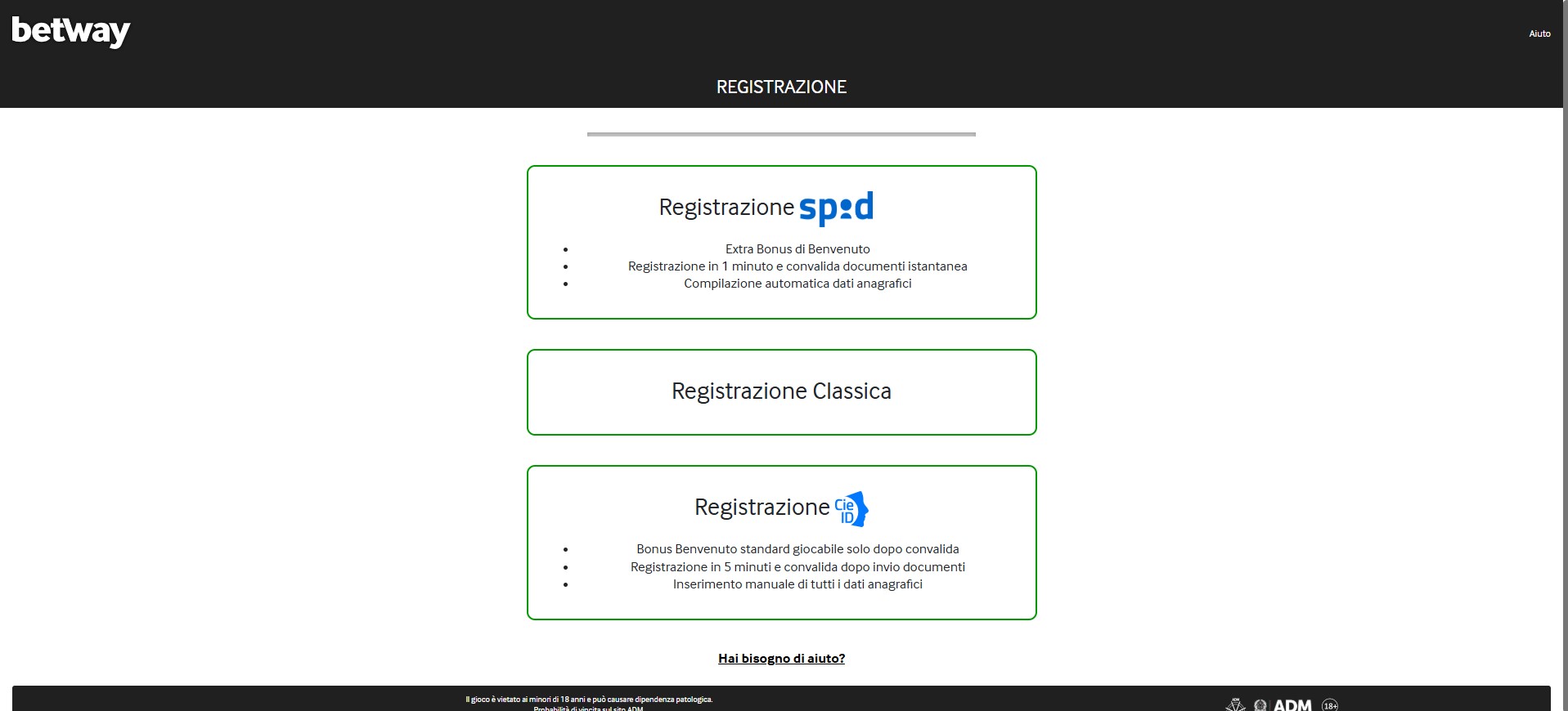 Registrazione Betway Italia pc Sports