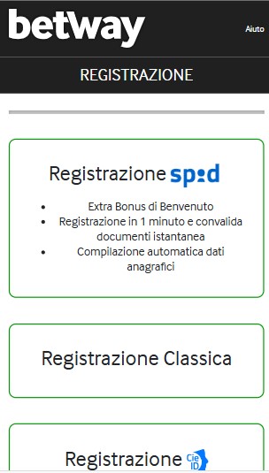 Registrazione Betway Italia Sports