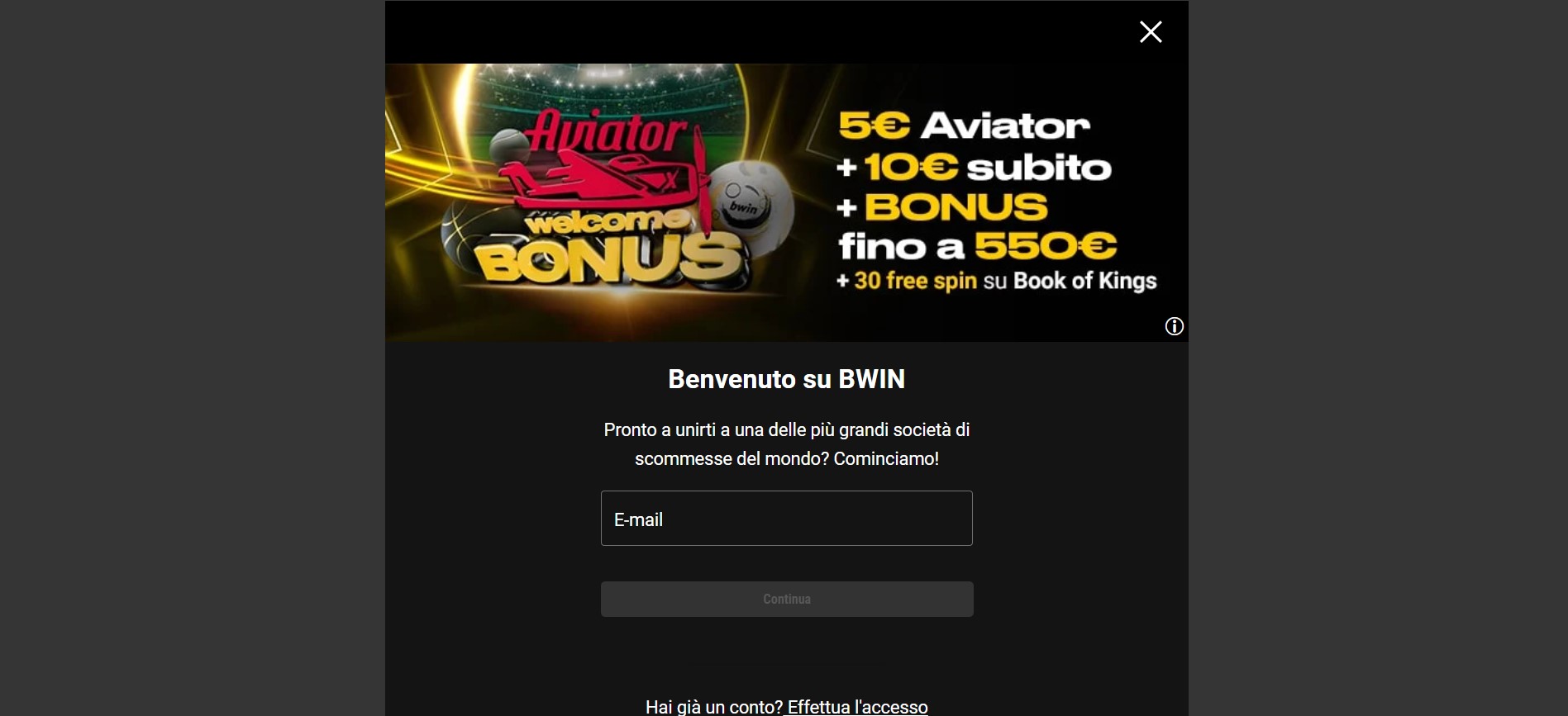 Registrazione Bwin Italia Sports