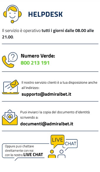 Servizo Clienti Admiralbet Sports