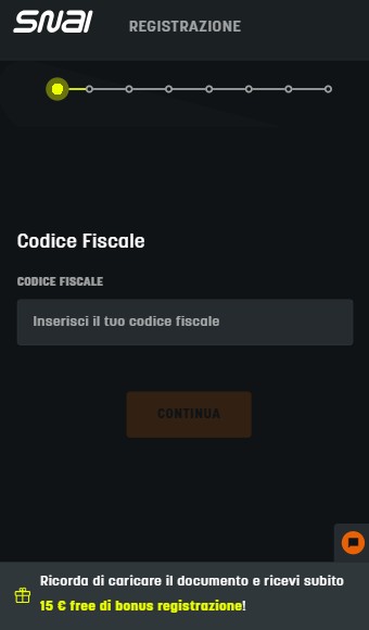 Reistrazione Snai Sports