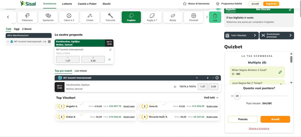 Sisal Scommesse Sportive Italia Pugilato pc