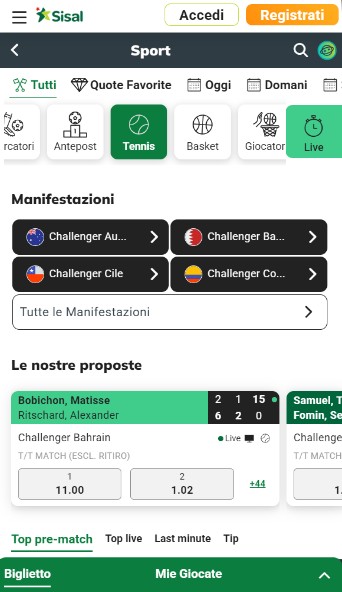 Sisal Scommesse Sportive Italia Tennis