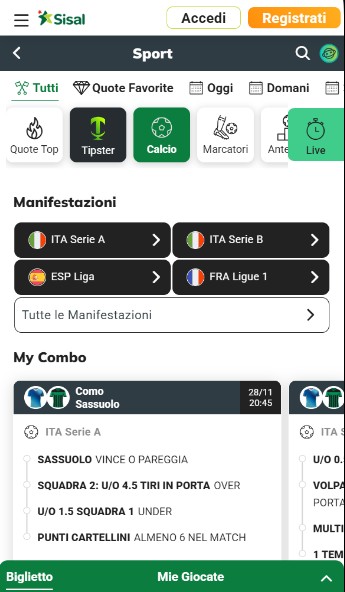 Sisal Scommesse Sportive Pagina iniziale Italia mobile