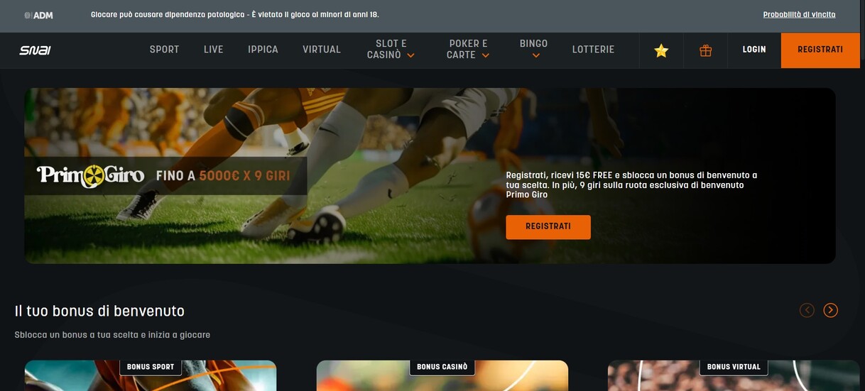 Snai Homepage Italia pc Sport