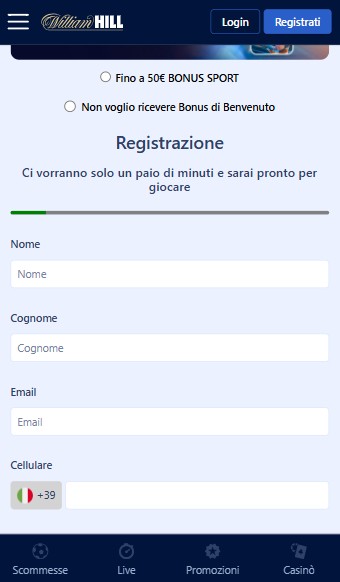 William Hill Registrazione IT