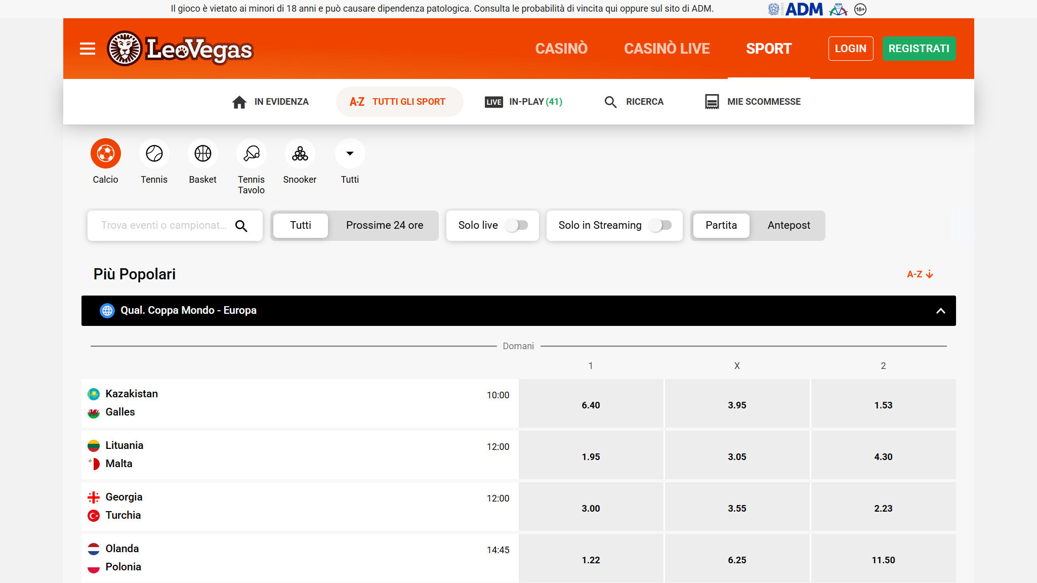 LeoVegas Scommesse
