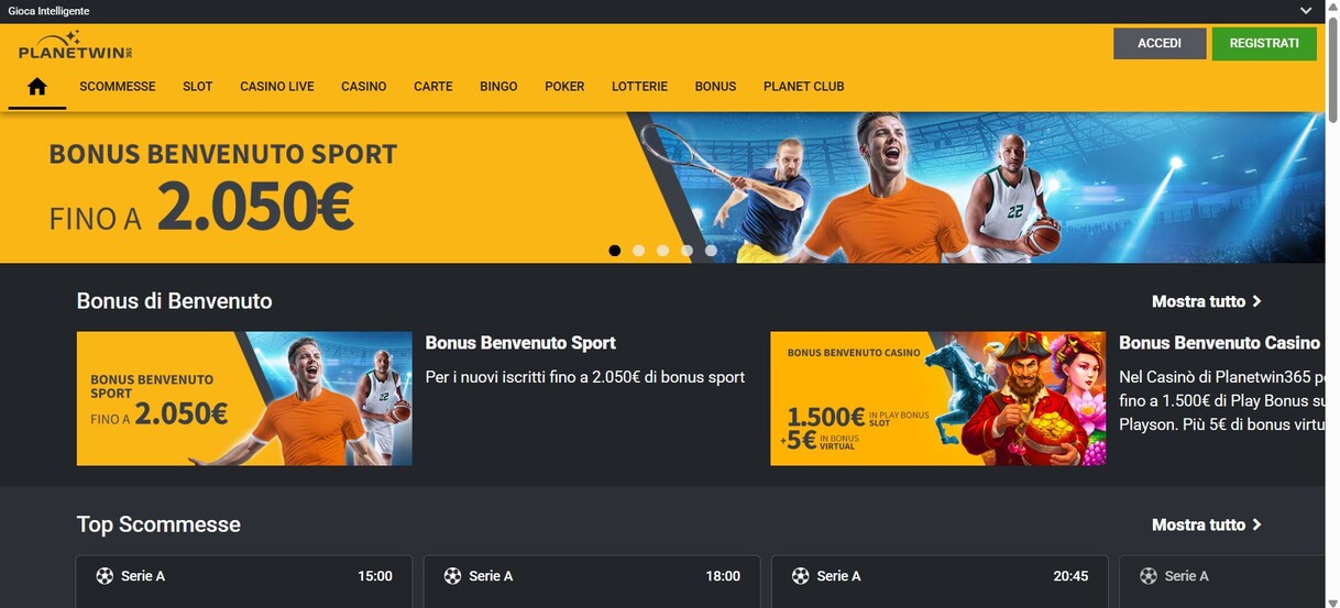 Planetwin Homepage Scommesse Italia