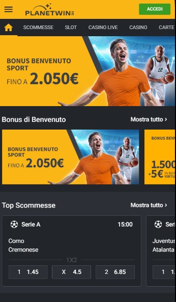 Planetwin365 Homepage Italia Scommesse