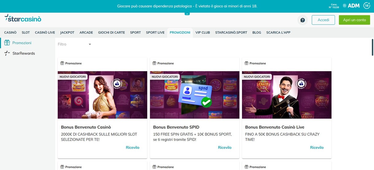 Promozioni Starcasino Italia Sco