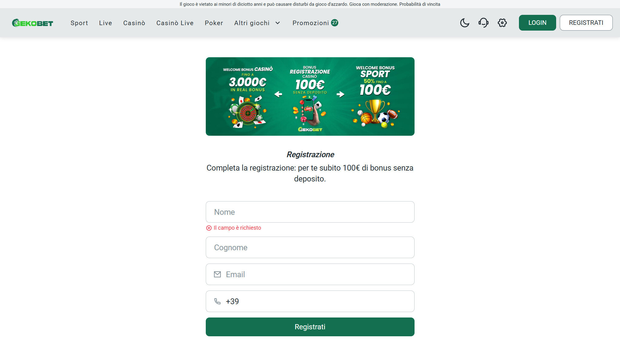 Registrazione a Gekobet