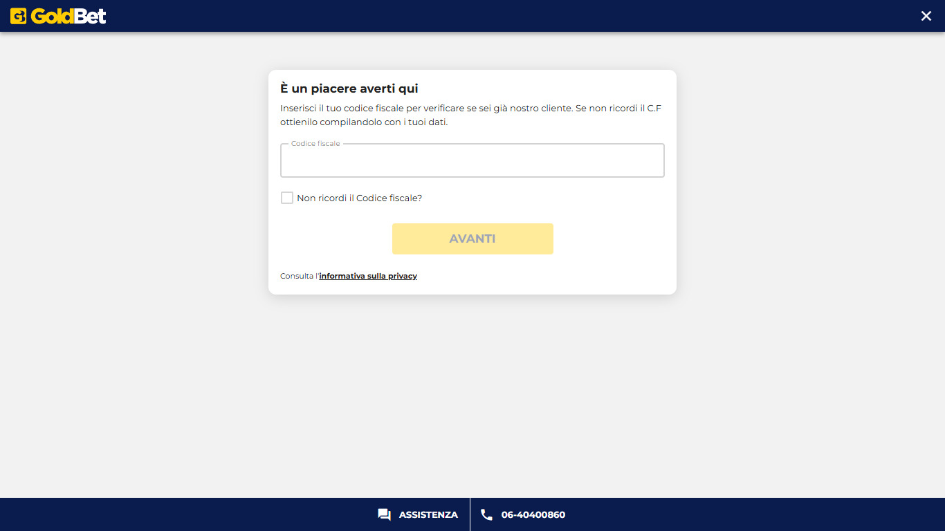 Registrazione a Goldbet