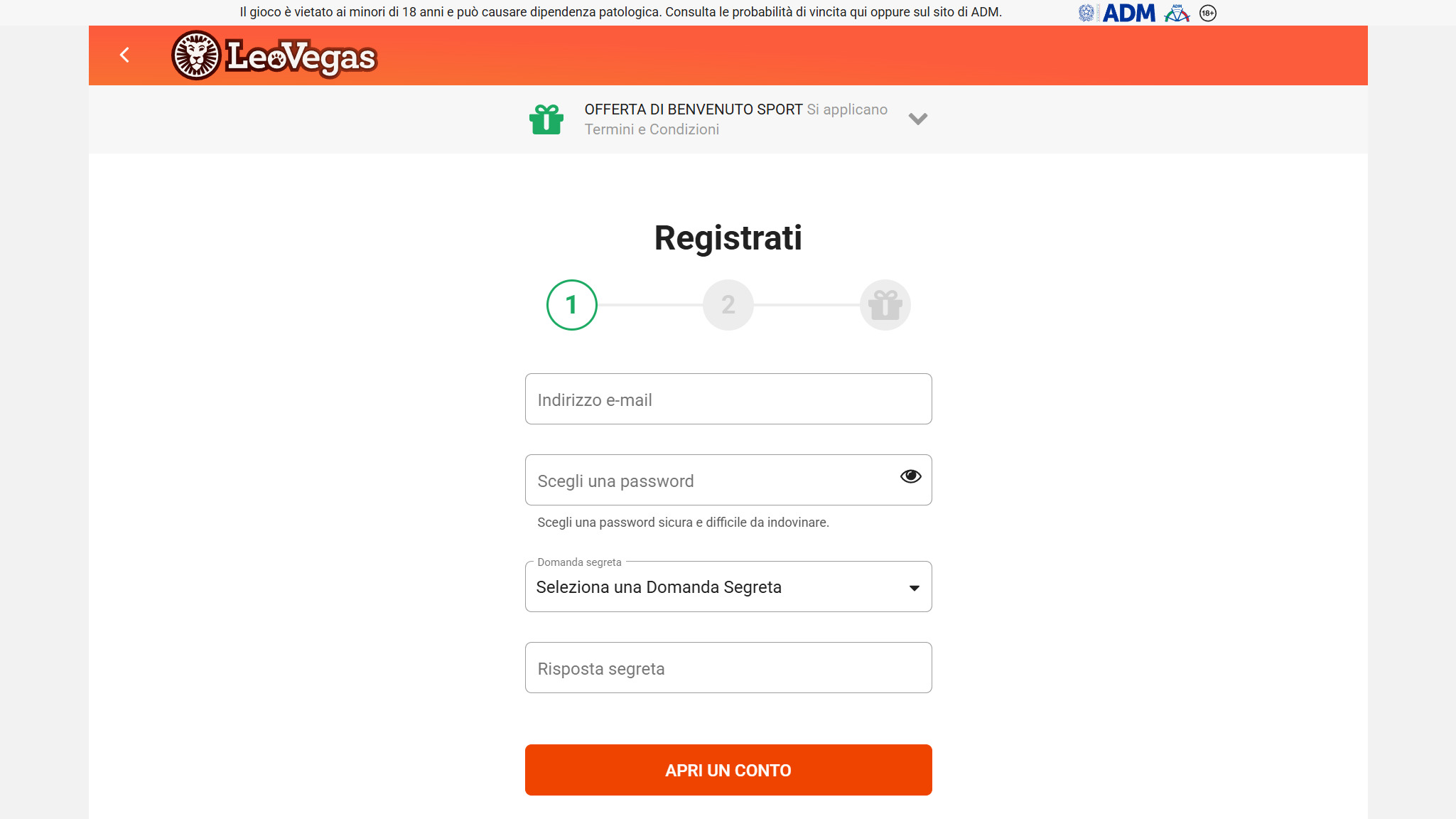 registrazione a LeoVegas