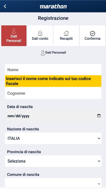 Registrazione Marathonbet Italia sp