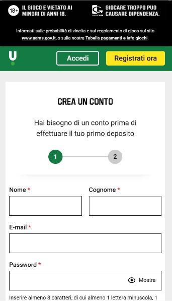 Registrazione Unibet Italia Scommesse