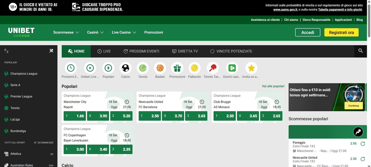 Scommese Unibet Panoramica ITali