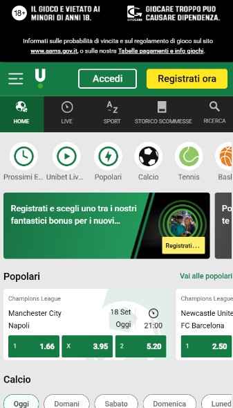 Scommesse Panoramica Unibet Italia