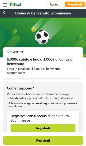 Sisal Bonus di benvenuto Scommesse Italia movil