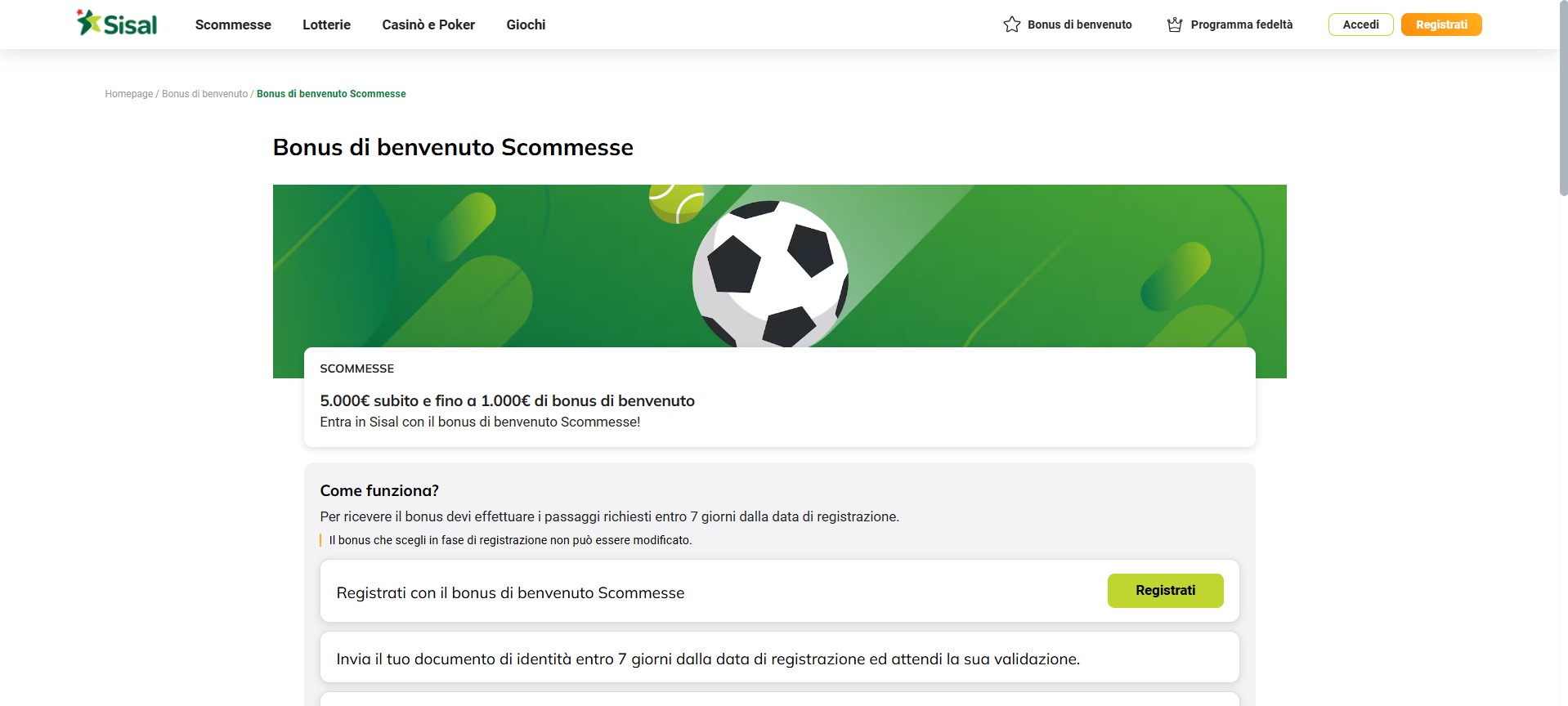 Sisal Bonus di benvenuto Scommesse Italia