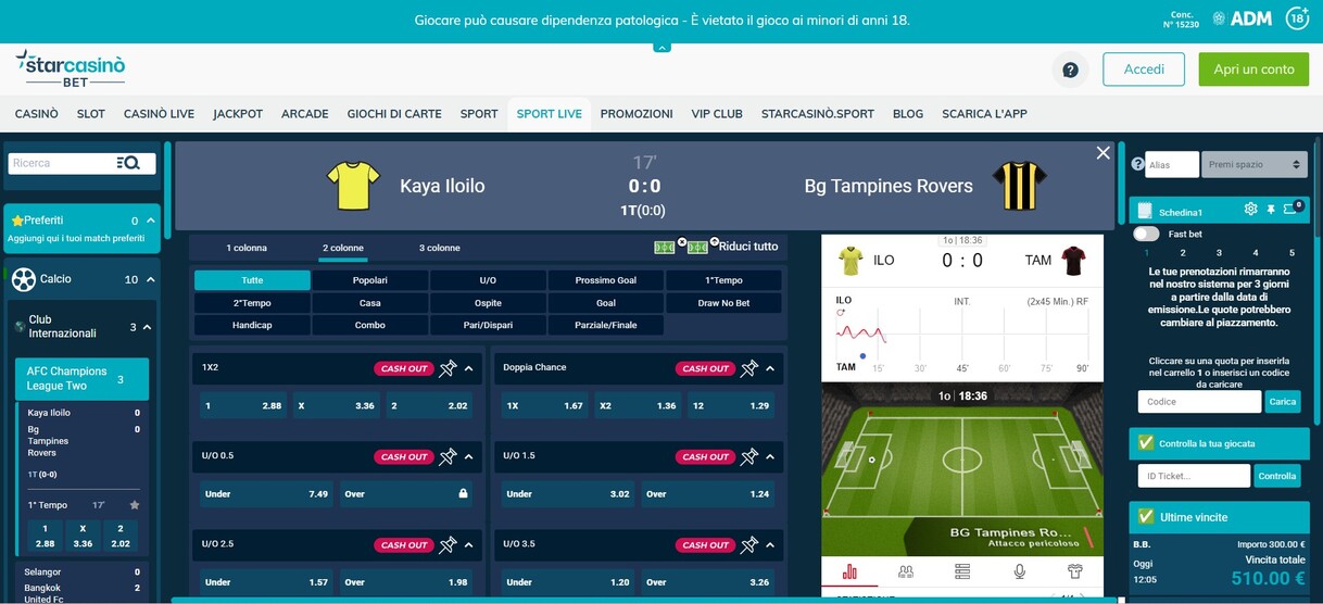 Starcasino Live Betting Scommess