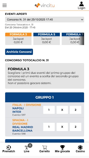 Vincitu Scommesse Sportive pagina iniziale