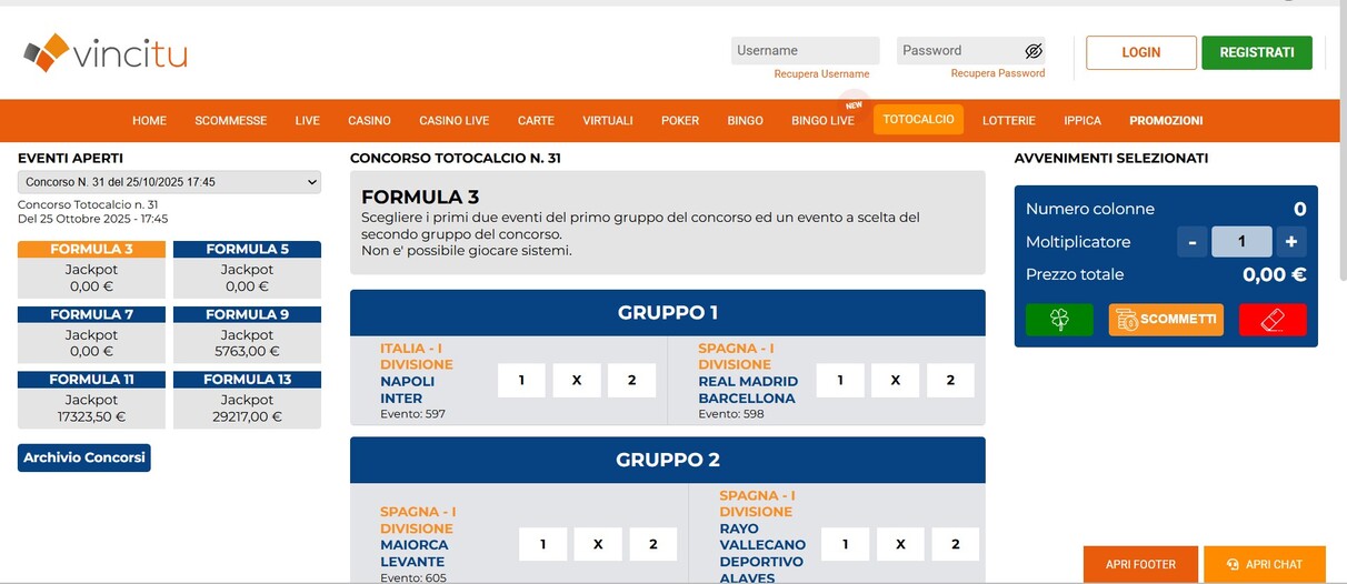 Vincitu Scommesse Sportive pagina iniziale