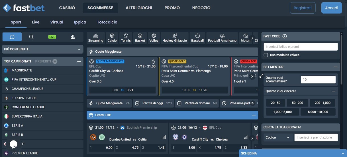 Fastbet Scommesse Sportiva Italia pagina iniziale pc