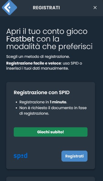 Fastbet Scommesse Sportiva Italia Registrazione mobile