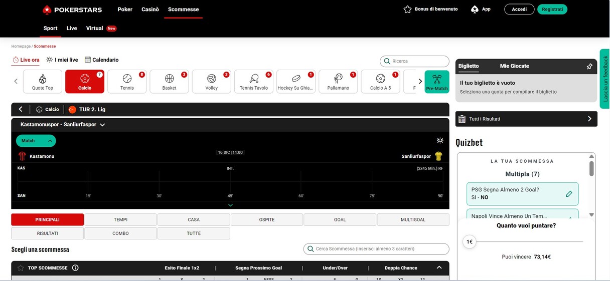 Pokerstars Scommesse Sportiva Italia Live Betting pc