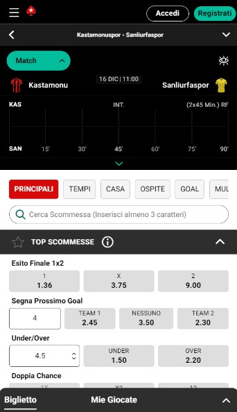 Pokerstars Scommesse Sportiva Italia Live betting