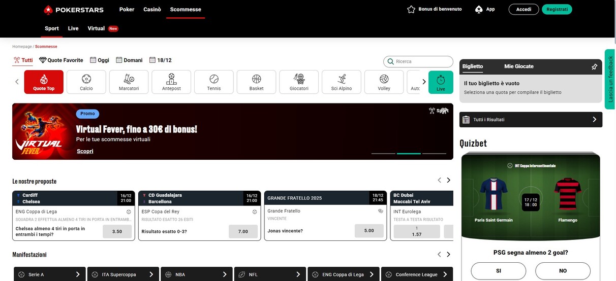 Pokerstars Scommesse Sportiva Italia Pagina iniziale pc