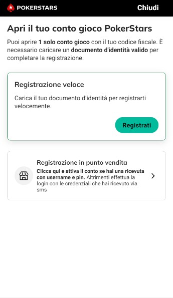 Pokerstars Scommesse Sportiva Italia Registrazione mobile